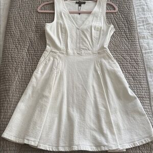 White denim v neck dress